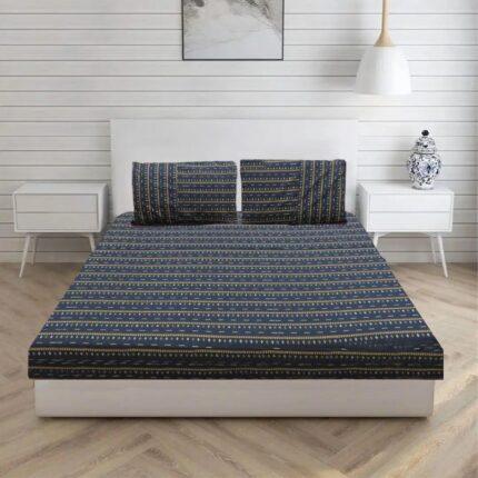 Global Stripe Navy Fitted Bedsheet Set